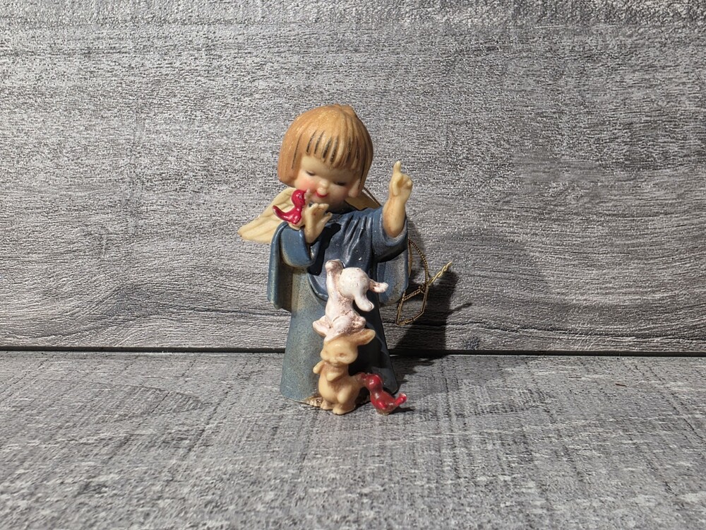 VTG Hong Kong LIL Angel With Bunnies And Birds Ornament g67e7